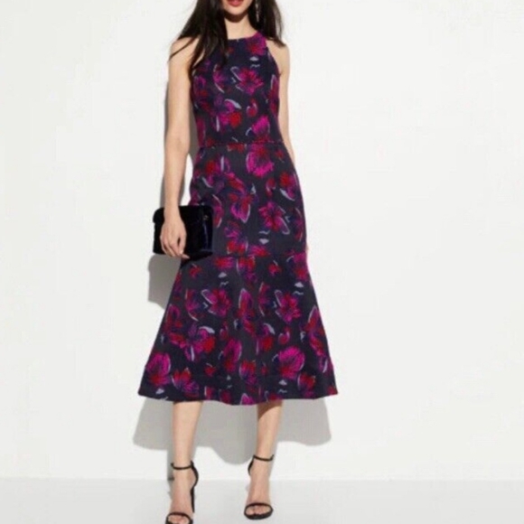 New J S Collections Jacquard Mermaid Midi Floral Dress Size 12 - Picture 1 of 13